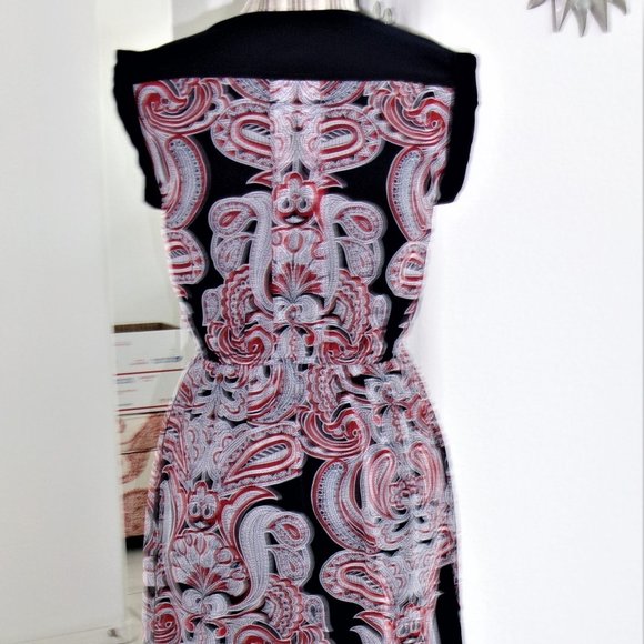 Enfocus Studio Chiffon Navy Blue Red White Paisley Print V-Neck Dress Sz 4 / S - Picture 13 of 15